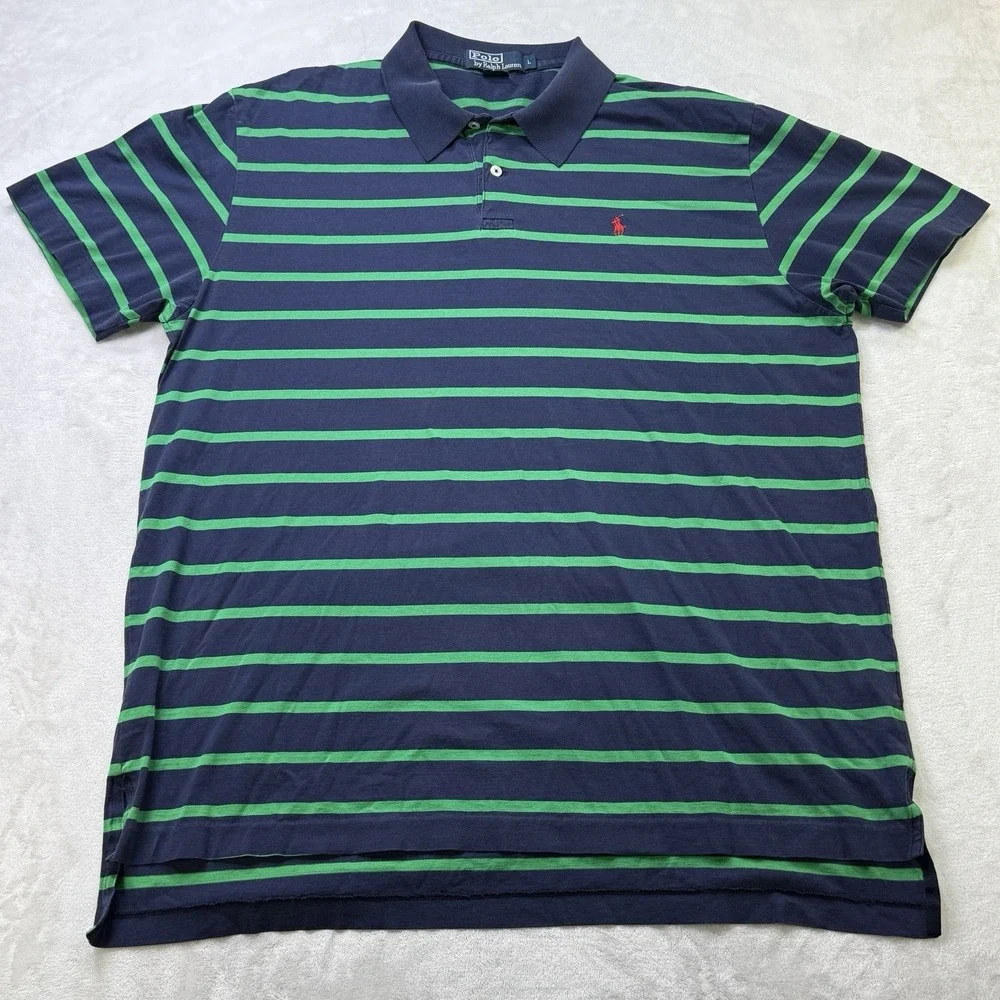 Vintage Y2K Polo by Ralph Lauren Stripe Polo Shirt XL Navy‎ 90s Blue Orange